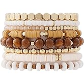 GOOJIDS Surfer Heishi Clay Bead Bracelets for Women Bohemian Stackable Gold Plated Beaded Stretch Bracelets Elastic Layering Friendship Bracelets Set Boho Jewelry