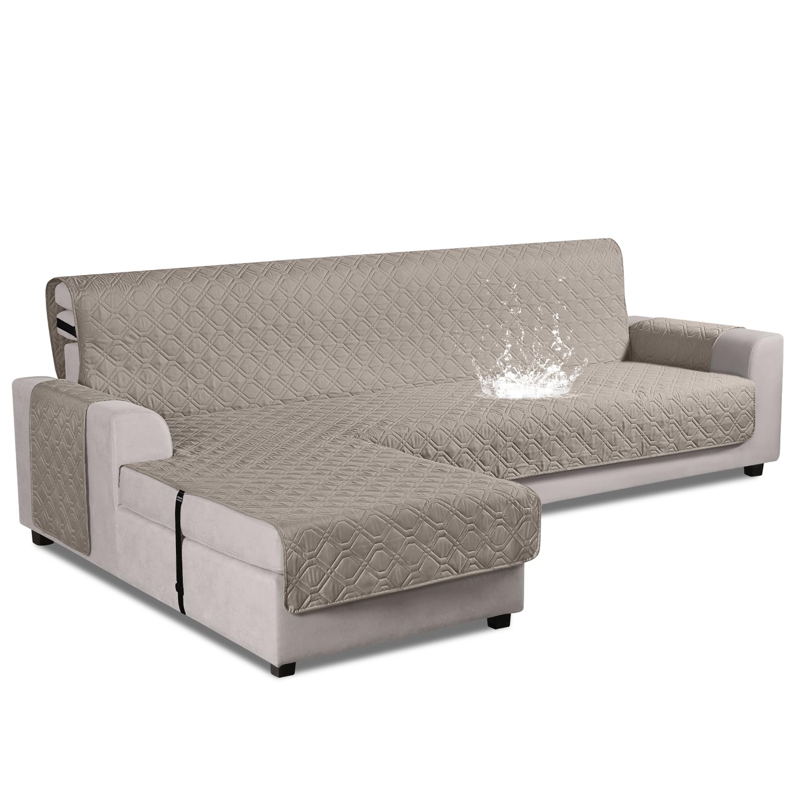 Photo 1 of VANSOFY Upgraded Sectional Couch Covers 100% Waterproof L Shaped Sofa Slipcover Reversible Chaise Lounge Cover for Sectional Sofa Furniture Protector Cover for Pets Dog Cat(Large, Khaki)