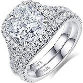 Bo.Dream Split Shank Wedding Rings Sets for Women Cushion/Radiant Cut Cubic Zirconia 925 Sterling Silver