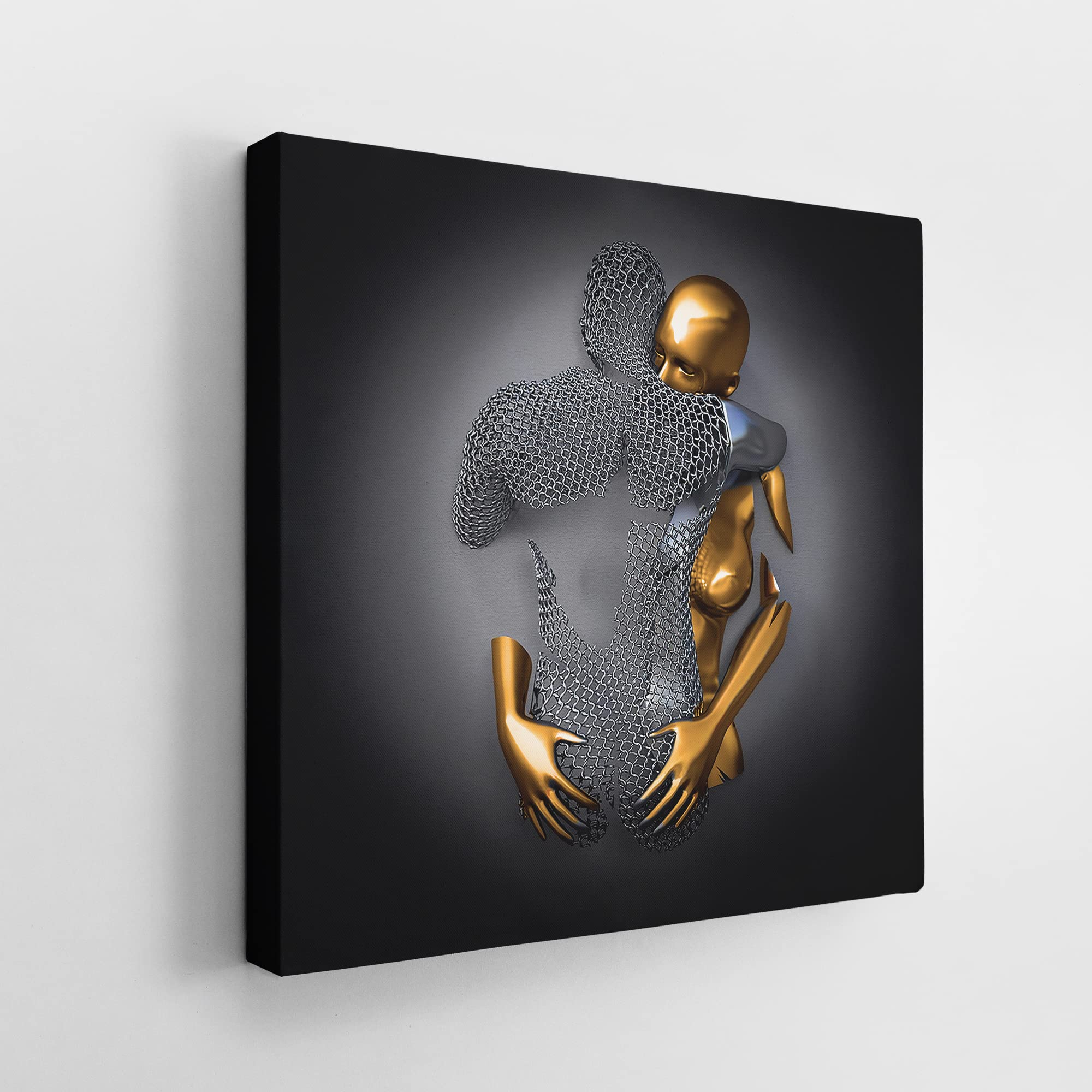 GS1 UK Wall Art Canvas Print,Couple Wall Decor,Gold Bronze Modern Stunning Wrapped Canvas,Wall Picture Print,Home Decor,Artwork,Ready to Hang 40x40 cm