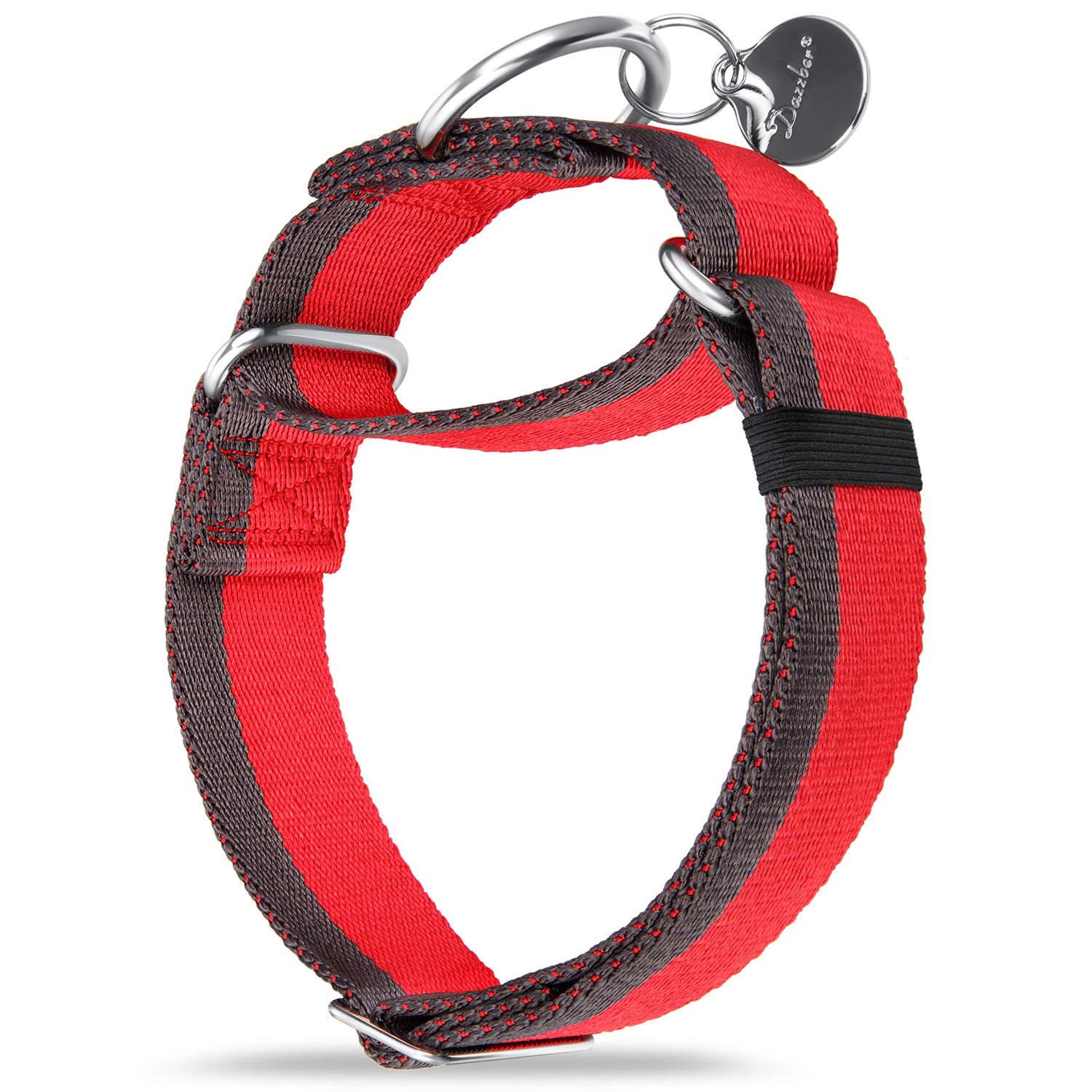 Dazzber Martingale Collar -4cm Width Extra Strong Nylon Dog Collar, No Pull Heavy Duty Dog Collar with 2-Color Stripe for Medium to XLarge Dogs (Red & Grey, Medium, 1 1/2 Inch Wide)