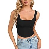 CLOZOZ Corset Tank Crop Top for Women Bustier Square Neck Sleeveless Sexy Going Out Trendy Summer Tops