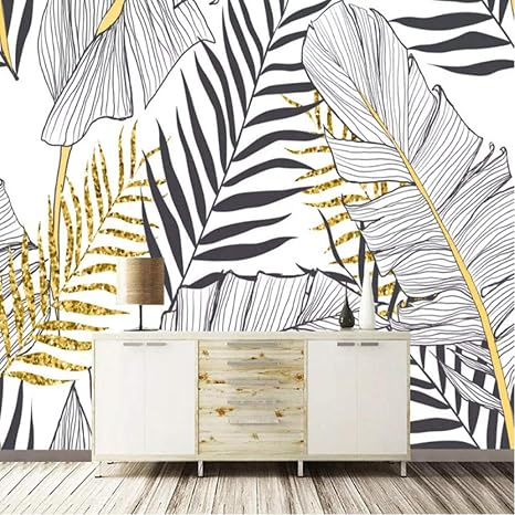 Amazon Co Jp カスタム任意のサイズの壁画壁紙3d黒と白のバナナの葉の写真壁画リビングルーム寝具室家の装飾の壁紙 0x140cm ホーム キッチン