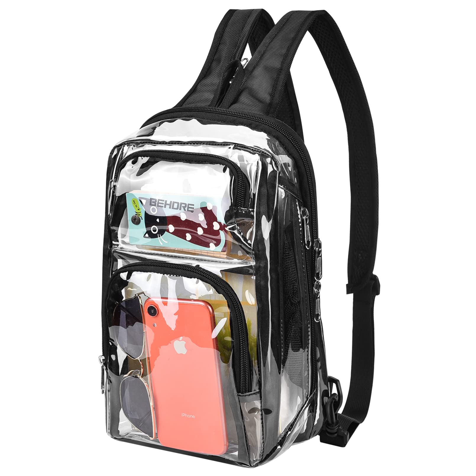 Photo 1 of (USED/FAIR) (BAGGED) Clear Backpack Stadium Approved 12×12×6 with Breathable Shoulder Straps, Clear Sling Bag for Stadium Work Concert Festival - Black