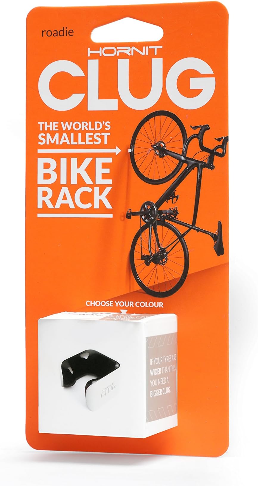 Hornit CLUG - The World's Smallest Bike Rack Roadie - Road Bike Bicycle Storage - White/Black (tyre size = 23mm - 32mm or 1" - 1.25")