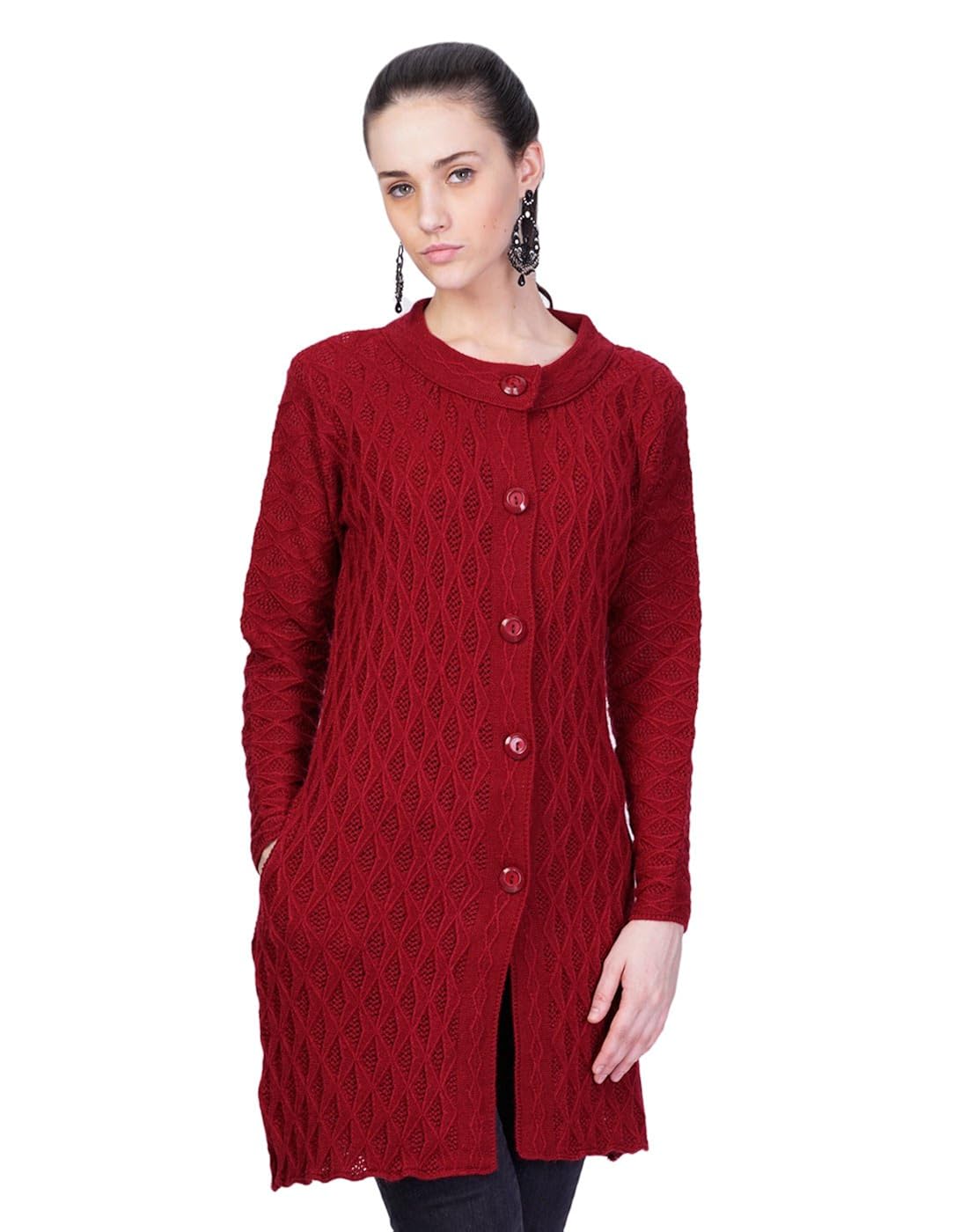 montrex maroon long coat for women