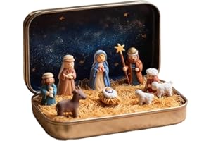 Mini Christmas Nativity Set in a Tin Box, Christmas Nativity Scene Set, Portable Pocket Nativitys Scene Figures Decoration Se