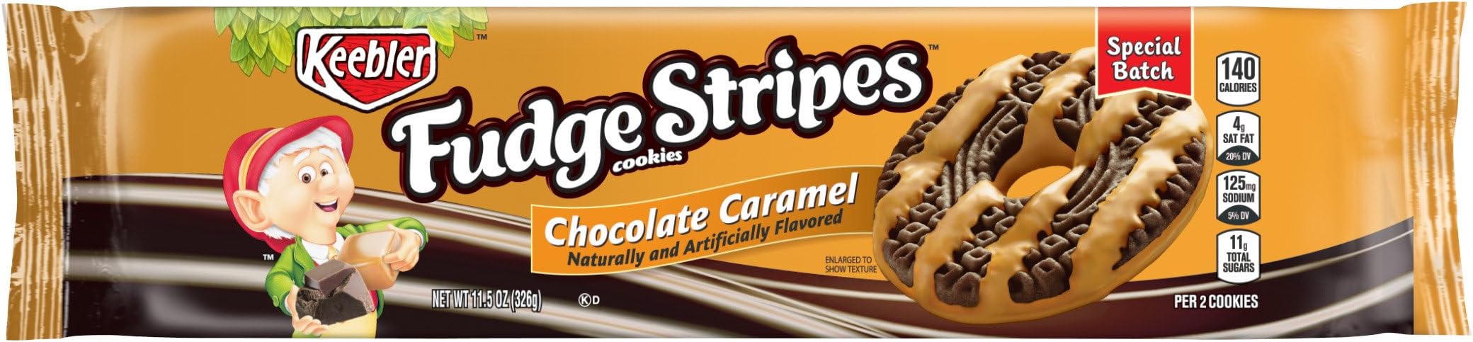 Keebler Fudge Stripes Cookies, Chocolate Caramel, Special Batch, 11.5oz Tray
