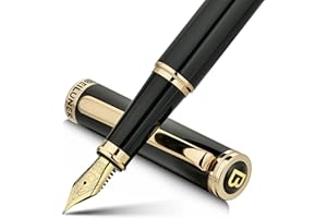 BEILUNER Black Fountain Pen,Stunning Luxury Pens with 24K Gold Accents, Gorgeous 24K Gilded Nib(Fine), Trustworthy Pen Gift for Men&Women -Ink Converter-Elegant, Reliable,Fancy Pen for Writing