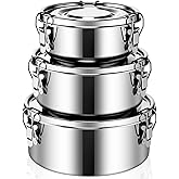 Skybooly 3 Pcs Stainless Steel Bento Box with Lockable Clips to Leak Proof Food Storage Containers Metal Lunch Container, Reusable Dishwasher Safe Lunch Snack Boxes(13 Oz, 22 Oz, 36 Oz)