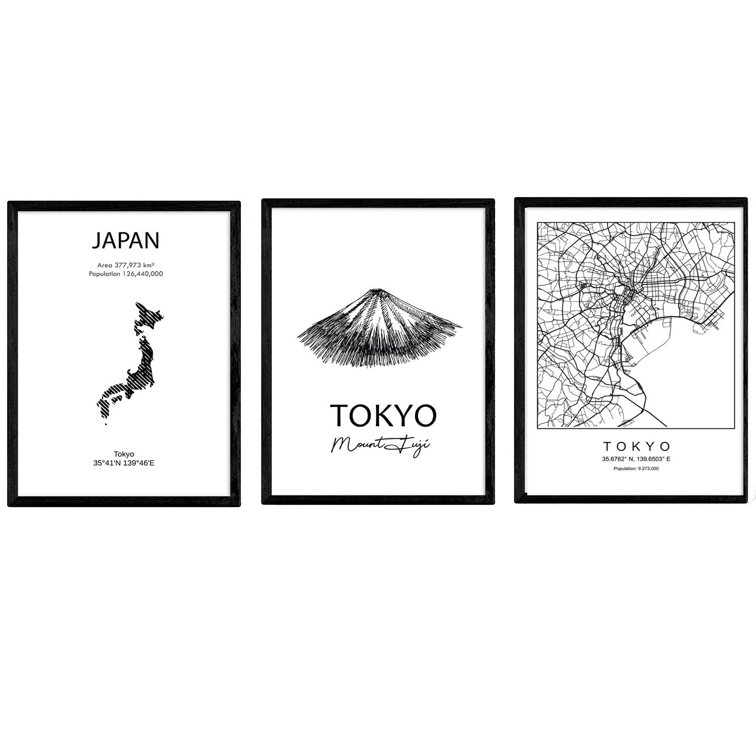 Nacnic Pack of posters and monuments countries. City map Tokyo, Mount Fuji and map monument Japan. A4 size