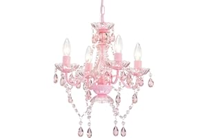 LaLuLa Mini Chandelier with Acrylic Crystals Pink Chandelier 4 Light Modern Chandeliers for Bedroom and Girls Room