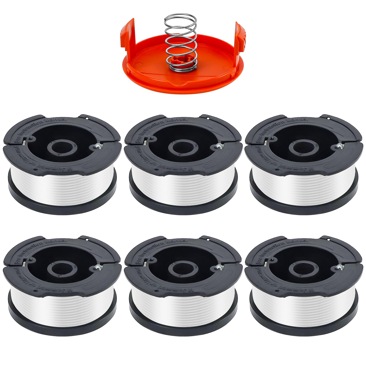 Covienapp 6 Pack String Trimmer Spool for Black&Decker AF-100 Auto-Feed Grass Trimmer Line Replacement Spool 30 ft 0.065" (6 Spools+1 Cap+1 Spring)