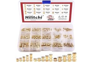 Hilitchi 250-Pcs M2 / M3 /M4 Female Thread Brass Knurled Threaded Insert Embedment Nuts Assortment Kit