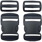 EesTeck 2 Set 1.5&rdquo; Flat Dual Adjustable Plastic Buckles &amp; Tri-glide Slides | Quick Side Release Buckles for Luggage Straps, Pet Collar, Backpack Repairing (Black, Fit For 1.5 Inch/38mm Webbing Straps)
