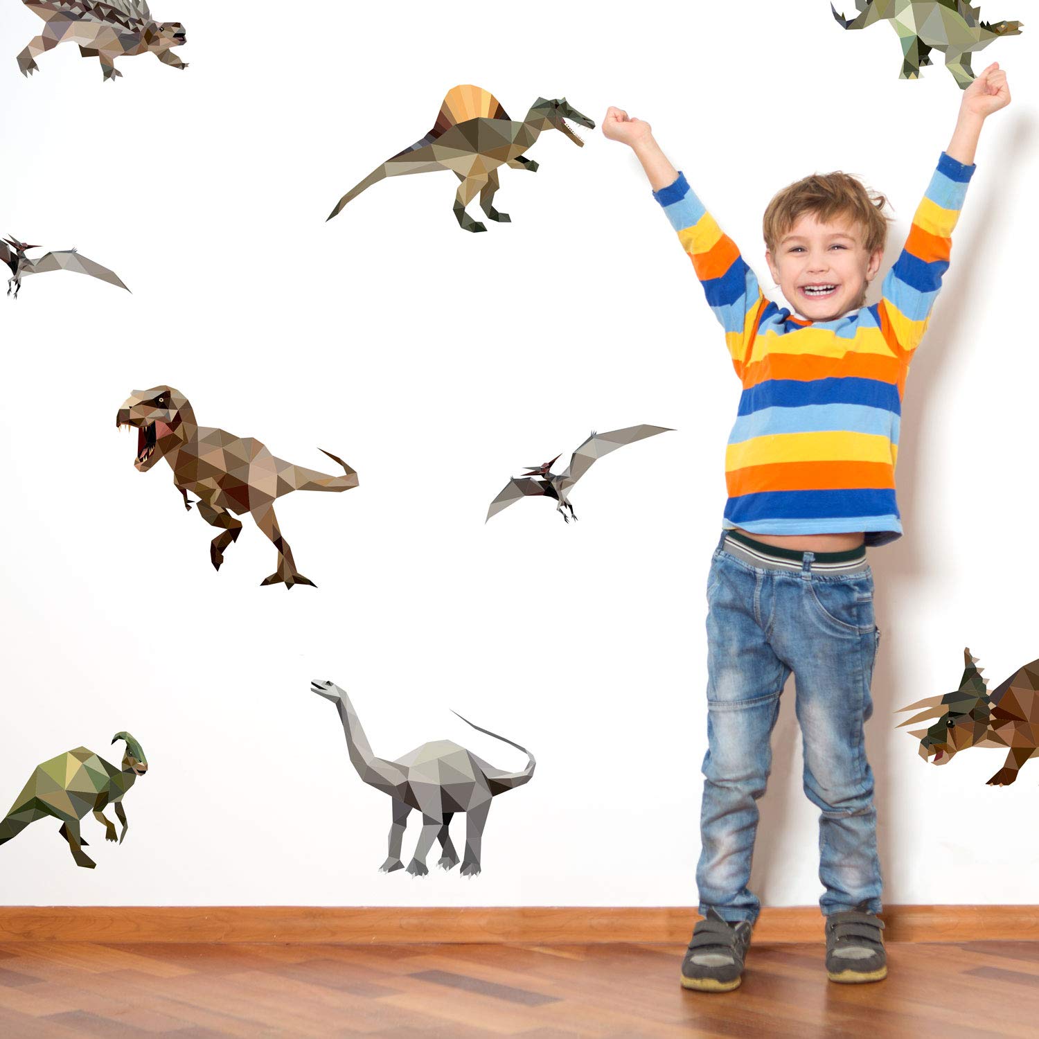 Geometric Dinosaur Wall Stickers – Kids’ Room & Nursery Décor – Removable Dinosaur Stickers in Contemporary Style – Easy to Apply & Renter-Friendly