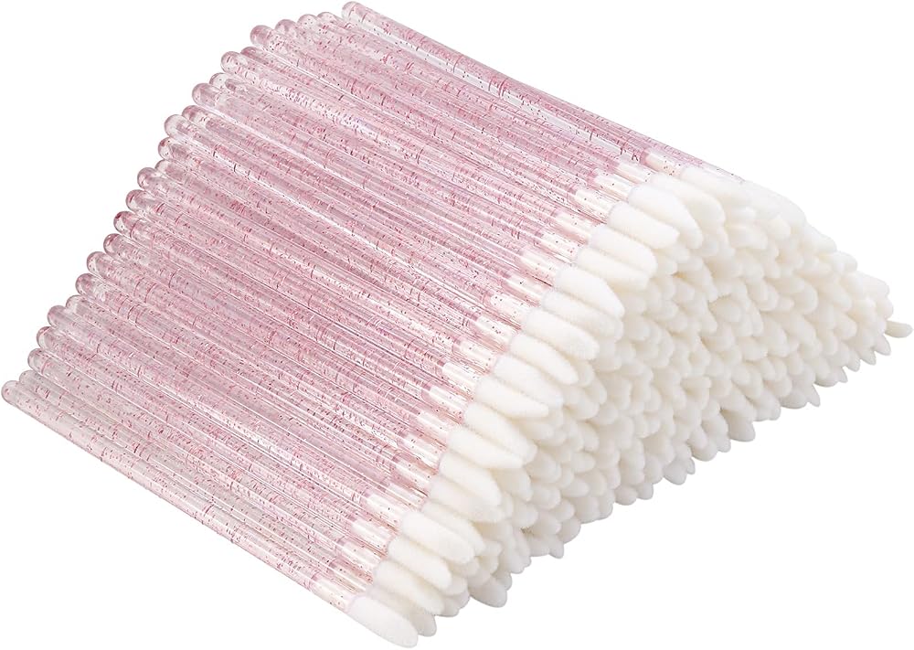 300 Counts Lip Applicators Disposable Lip Brushes Crystal Lipstick Lip Gloss Wands, Pink