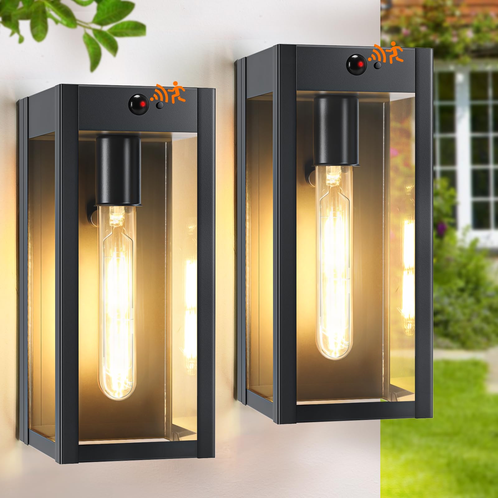 Photo 1 of 10.6" Motion Sensor Outdoor Wall Sconce Lights 2Pack, Dusk to Dawn Black Exterior Lighting Fixtures with 3 Lighting Modes, Front Porch Lights Outdoor Garage Lighting Fixtures Wall Mount for House