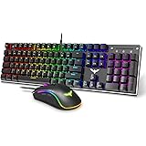 Mechanical Keyboard and Mouse, Havit Wired Gaming Keyboard Blue Switch 104 Keys Rainbow Backlit Keyboard and 7 Button Wired M