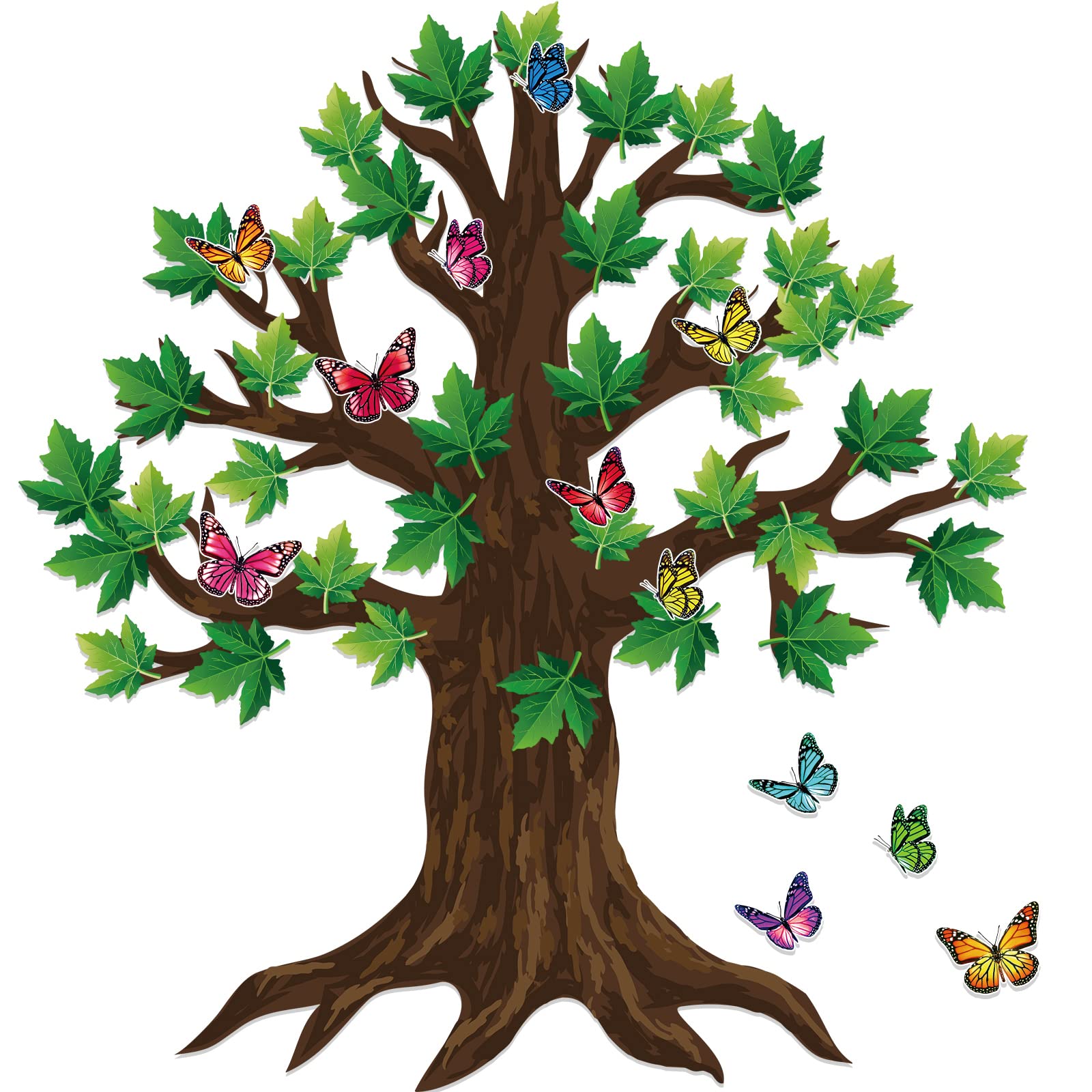 Photo 1 of 60 Pieces 70 x 55 Inch Classroom Big Tree Bulletin Board Set with Leaves and Butterflies, Woodland Whimsy Decor with 180 Pieces Removable Glue Point Dots for School Decoration (Light Green Leaves)