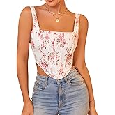 KUTUMAI Women's Summer Floral Corset Crop Top Strap Boned Bustier Cute Bodyshaper Trendy Going Out Tops