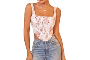 KUTUMAI Women's Summer Floral Corset Crop Top Strap Boned Bustier Cute Zip Back Party Bodyshaper