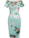 HOMEYEE Robe Crayon Vintage Femme - Col Montant Manches Courtes Moulante Affaires - Longueur Genou - Élégante Et Confortable