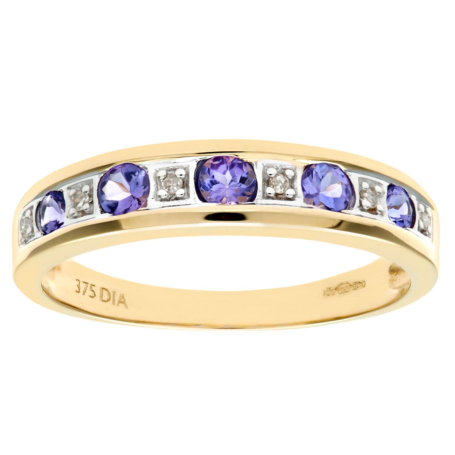 Naava Women's 9 ct Yellow Gold Tanzanite and Diamond Eternity Ring