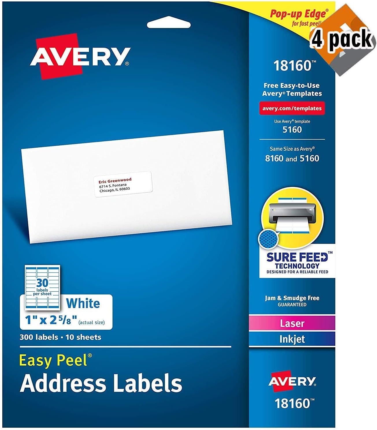 Amazon.com : Avery Mailing Address Labels, Laser & Inkjet Printers, 300 Labels, 1 x 2-5/8 ...