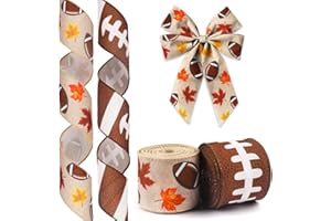 Hying 2 Rolls Fall Ribbons for Wreath Bows Wrapping Gifts, Football Party Maple Leaves Ribbon for Gift Wrapping Harvest Thanksgiving Party Decoration DIY Crafts 2.5" X 10 Yards Fall Wired Edge Ribbon