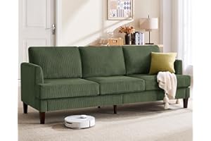 Busaurus 3 Seater Sofa Couch with Deep Seats, 89" Mid Century Modern Upholstered Sofa, Comfy Corduroy Sofas with Armrests, Couches for Living Room, Bedroom, Apartment and Office (Green)