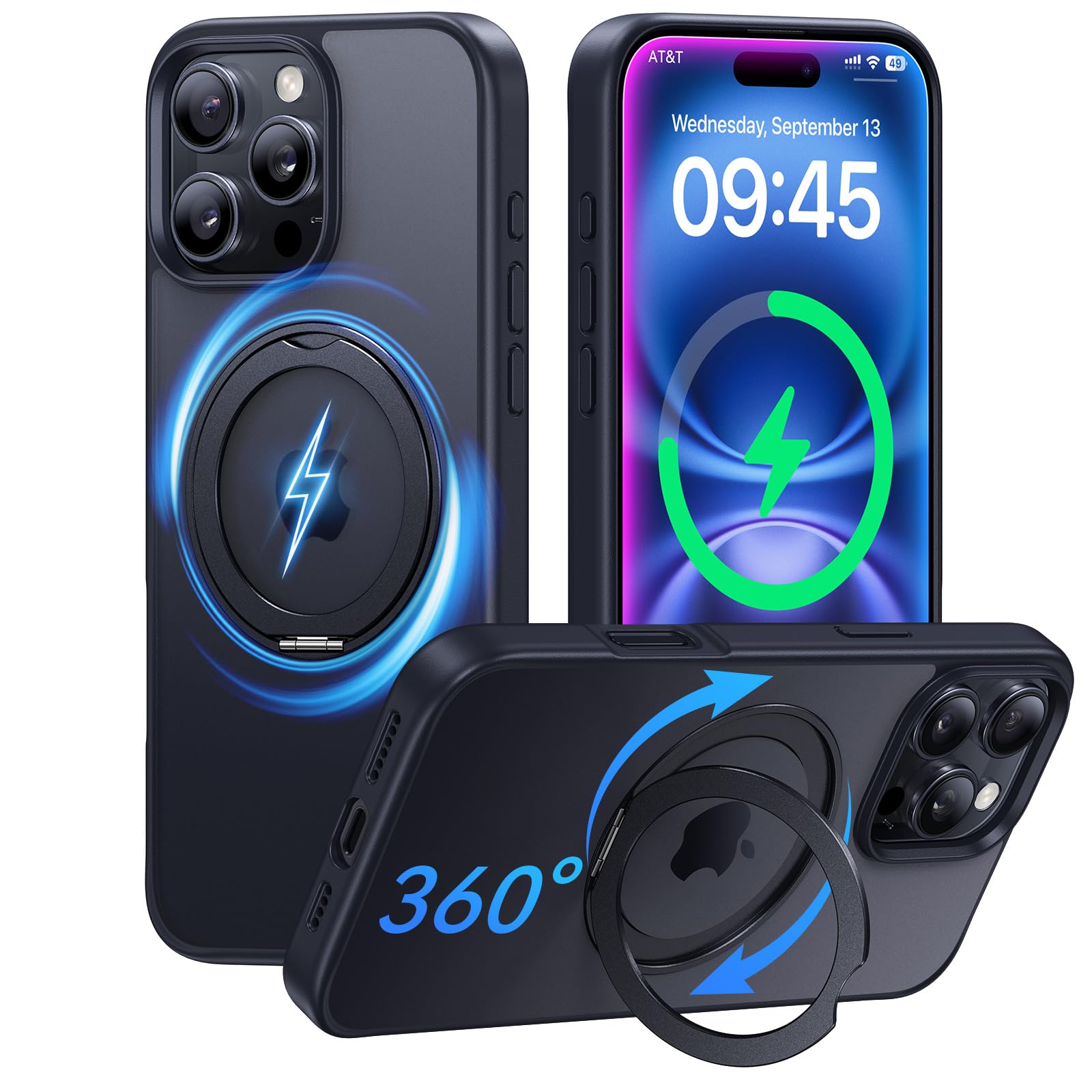 Photo 1 of ?Upgraded 360°?Designed for iPhone 16 Pro Max Case with Magnetic Invisible Stand [Military Drop Protection] [Compatible with MagSafe] Shockproof Slim Translucent Matte Promax Case 6.9 Inch, Black