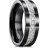 King Will Mens Tungsten Wedding Band with Cubic Zircon Inlay 7mm/8mm Flat Cut Comfort Fit Engagement Rings