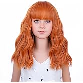 PATTNIUM Kids Orange Wig Child Ginger Wig with Bangs Short Wavy Auburn Wigs for Girls Shoulder Length Heat Resistant Synthetic Wigs
