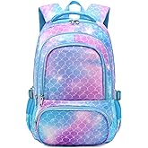 BLUEFAIRY Kids Backpacks for Boys Girls Elementary Primary Middle School Bookbags Back to School Bags for Childs Age 6-8 Mochilas Escolares para Niños Niñas 17 Inch Mermaid Sky Blue