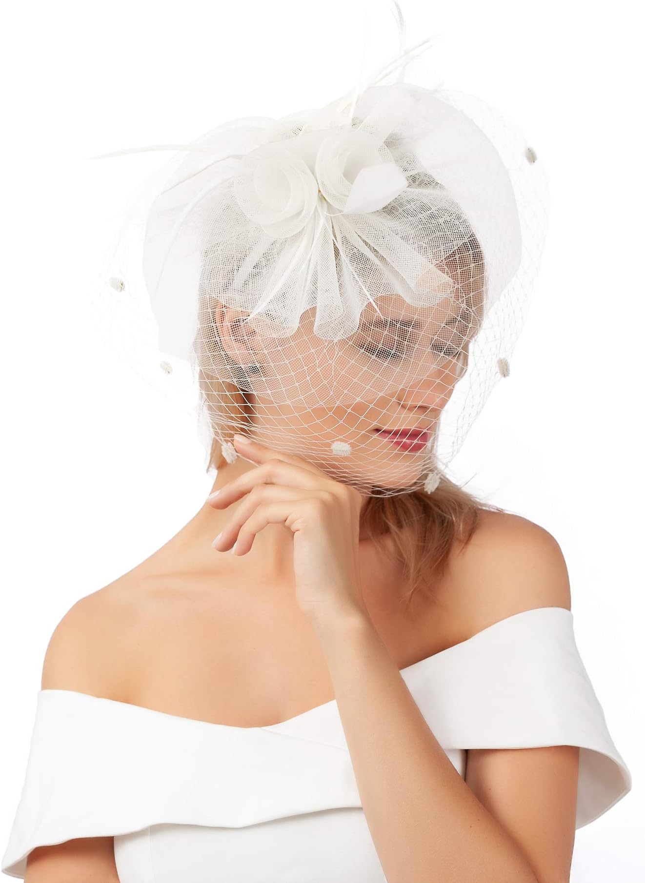 Fascinators for Women Tea Party Hats for Wedding Headband with Chiffon Flower Feathers