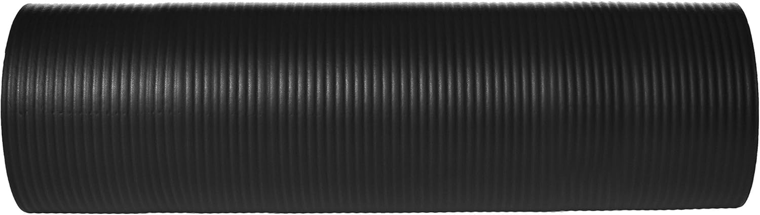 Basics Extra Thick Exercise Yoga Gym Floor Mat with Carrying Strap - 74 x 24 x .5 Inches, Black : Sports & Outdoors