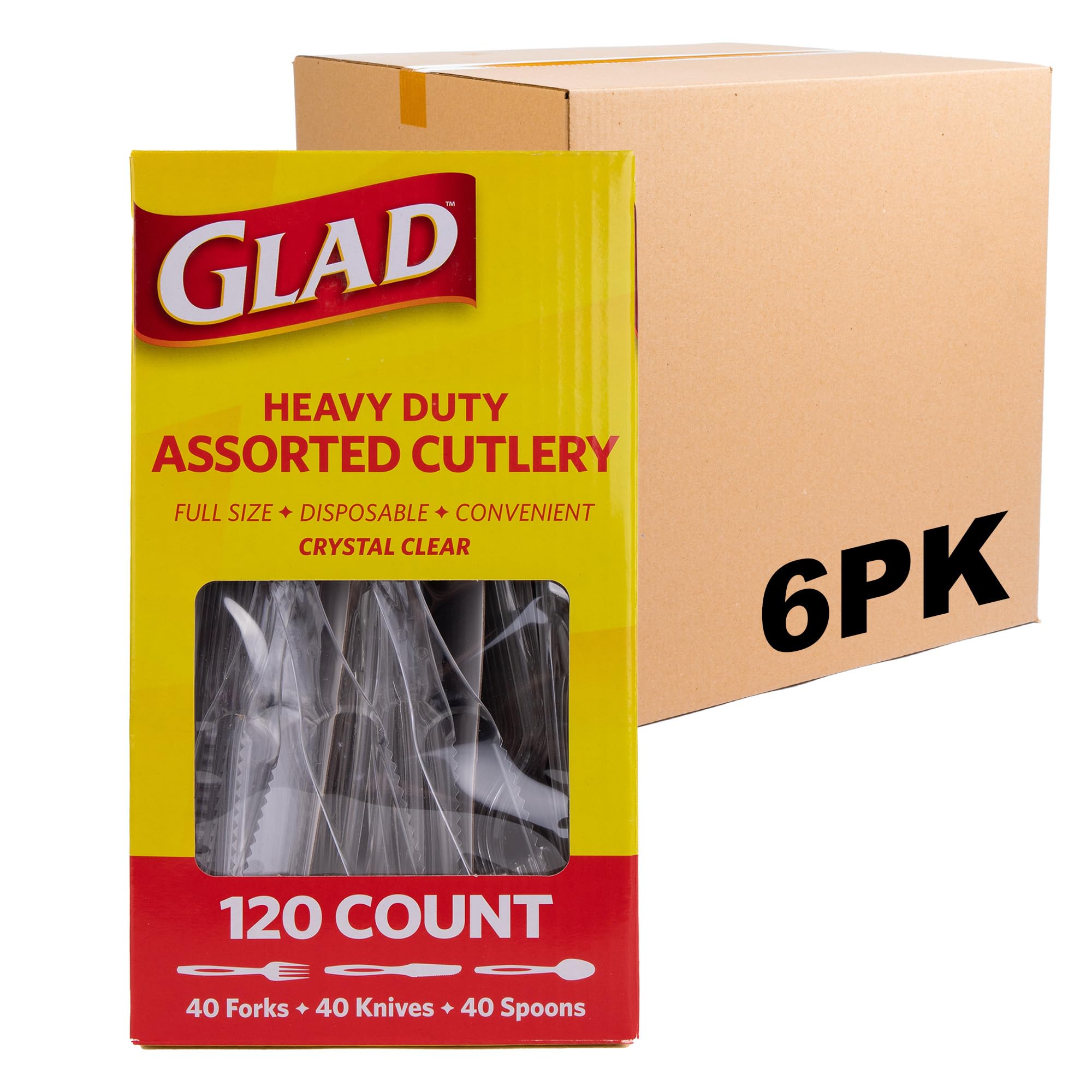 Glad Plastic Heavy Duty Clear Cutlery, Mixed Forks, Knives, and Spoons - Set of Disposable Party Utensils, Sturdy Cutlery for Everyday Use, 120 Count - 6 Pack Image Glad Plastic Heavy Duty Clear Cutlery, Mixed Forks, Knives, and Spoons - Set of Disposable Party Utensils, Sturdy Cutlery for Everyday Use, 120 Count - 6 Pack Image