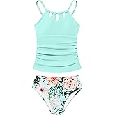 BAVADER Girls Swimsuit Cutout Bathing Suit Cute Two Piece Swimsuits for Teen Girls Modest Swimwear High Waisted Tankini 9-18y