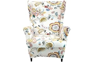 HAOYONG Wing Chair Slipcovers Printed Wingback Chair Covers 2 Pieces Wingback Armchair Slipcover Stretch Chair Slip Covers Washable Armchair Protector Cover for Living Room and Bedroom