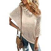 Womens Casual Summer Crochet Tops Short Sleeve Hollow Out Sweater Shirts Beach Knit Coverup