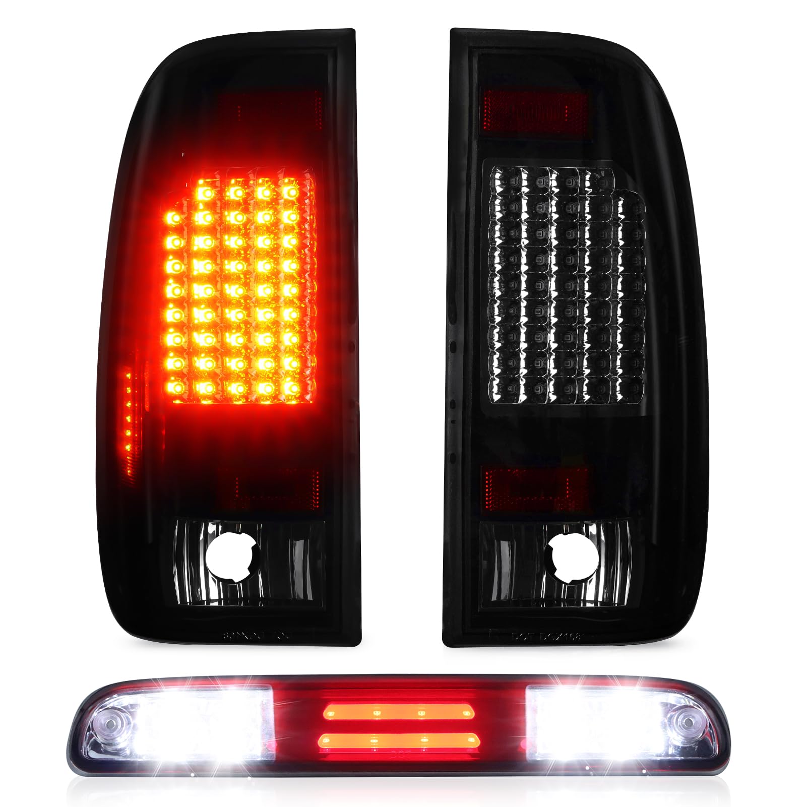 Photo 1 of Tail Light + 3rd Brake Cargo Lamp for Ford F-250 F-350 F-450 F-550 Super Duty 1999-2007, Only Fits Styleside Fleetside, Third Center High Mount Stop Light Rear LED Taillight Assembly