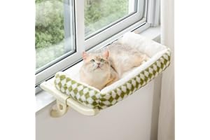 MEWOOFUN Cat Window Sill Perch for Indoor Cats, One-Step Sliding Clamping Slot Adjustment Cat Window Hammock with Removable Covers, Cat Bed for Windowsill & Bedside (Green, Large)