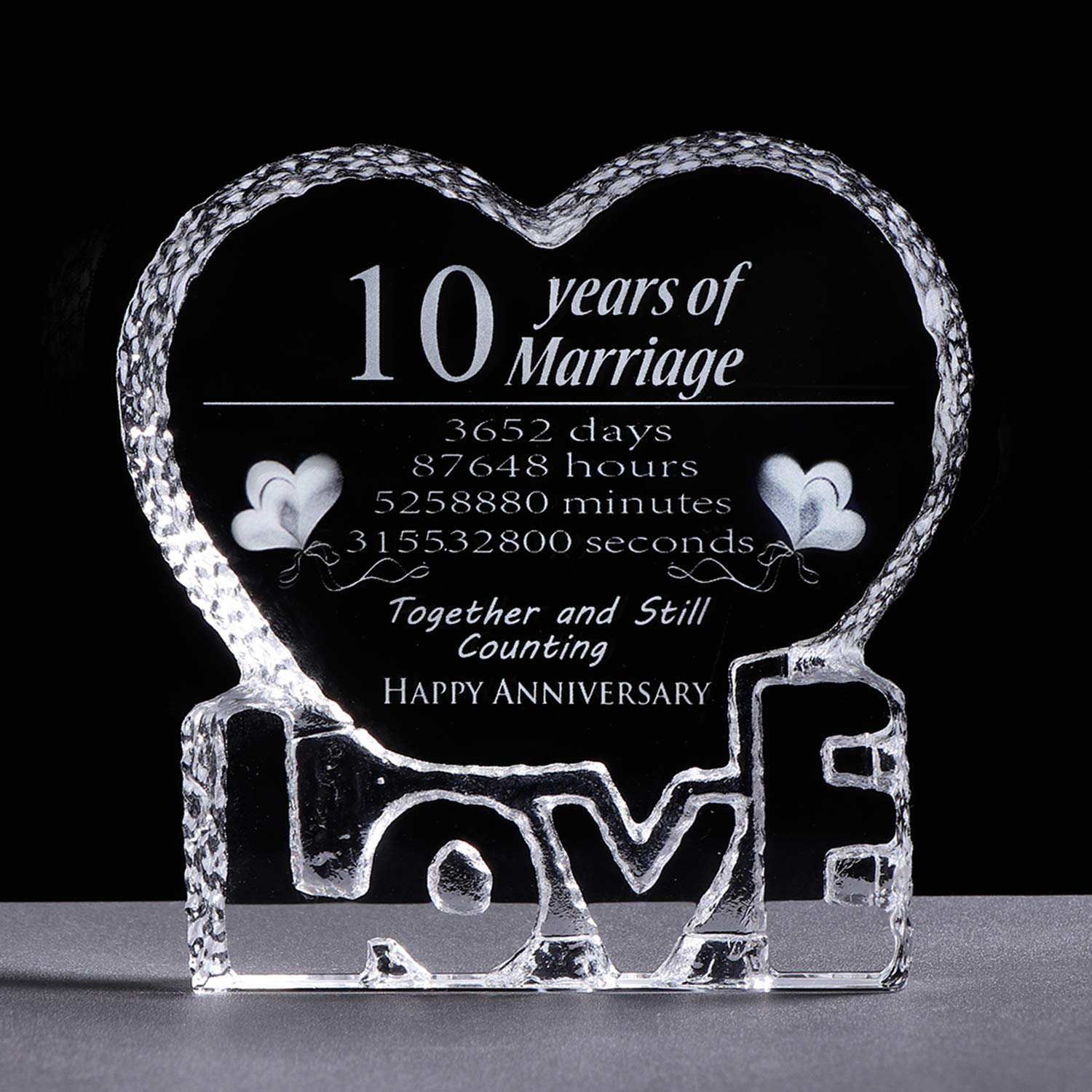Movdyka 10 Years Wedding Anniversary Presents for Couple Women Her 10th Anniversary Keepsake Gifts for Wife Husband Crystal Love Heart Ornament