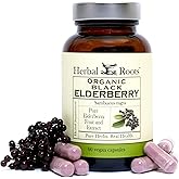 Herbal Roots Organic Black Elderberry Capsules | Max Strength | Made with Organic Sambucus | 60 Vegan Capsules