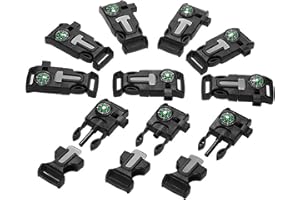 Lixada 10Pcs Emergency Whistle Buckle with Flint Scraper Fire Starter and Compass for Outdoor Camping Hiking Paracord Bracele