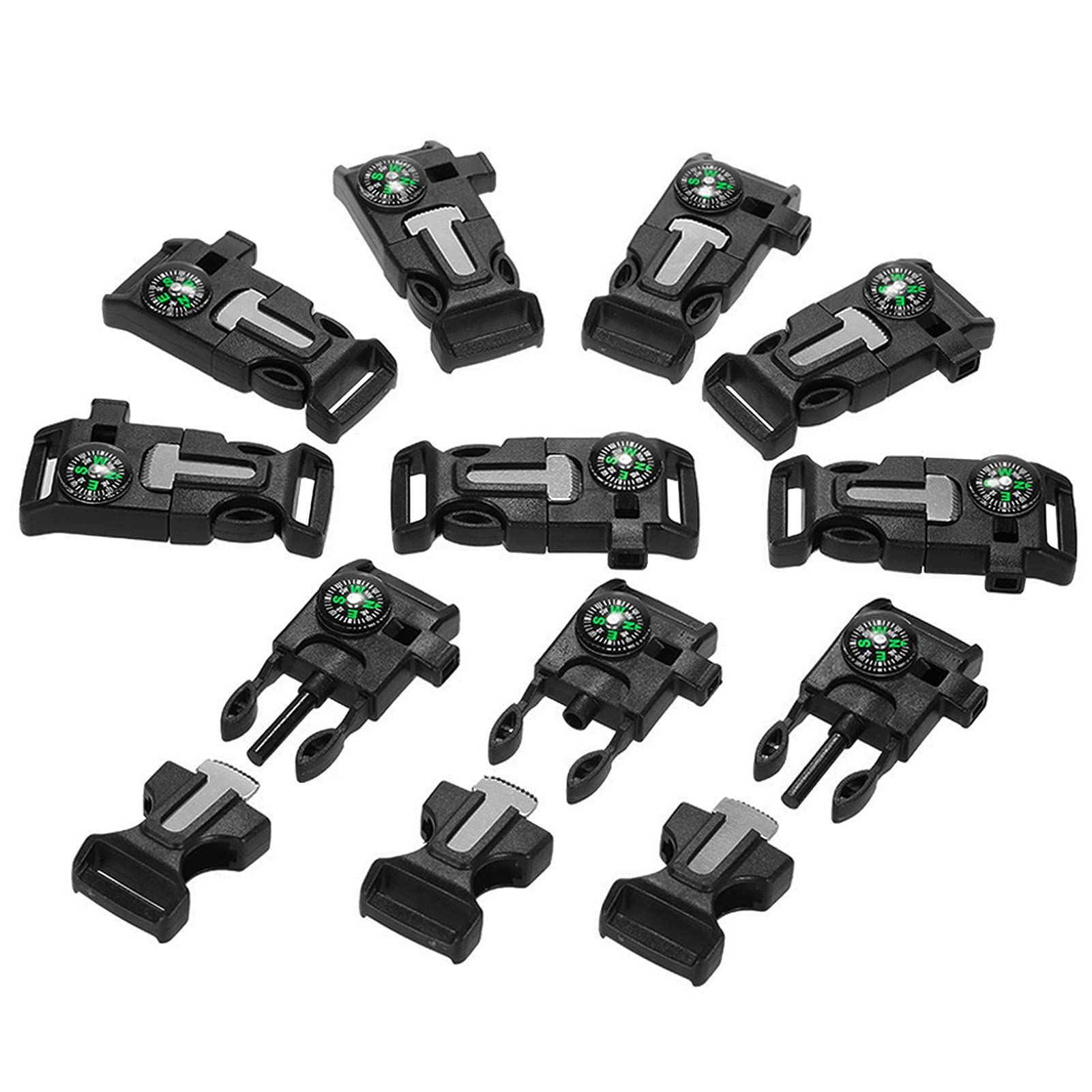 Lixada 10PCS Plastic Whistle Quick Release Buckle Flint Fire Starter for Paracord Bracelet Outdoor Camping Emergency