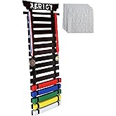 Victory Martial Arts 12 or 15 Belt Taekwondo Belt Display Rack with Stickers, Pine Wood, Walnut color (15 Belt)