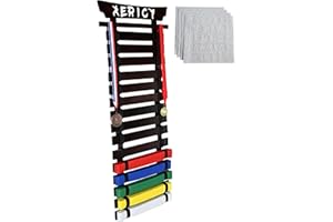 Victory Martial Arts 12 or 15 Belt Taekwondo Belt Display Rack with Stickers, Pine Wood, Walnut color (15 Belt)