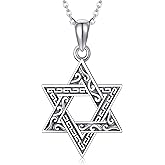 URONE Star Of David Necklace 925 Sterling Silver Star Of David Pendant Jewish Star Necklace David Star Jewelry Gifts For Men Women